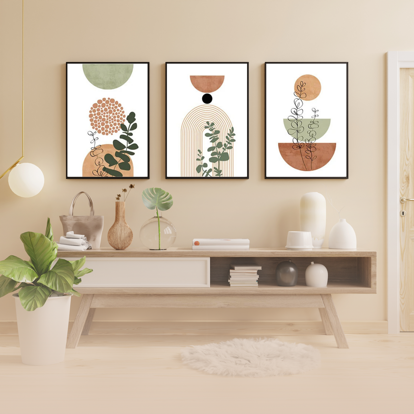 Botanical Scandi Canvas Trio - 3-Piece Boho Botanical Canvas Set