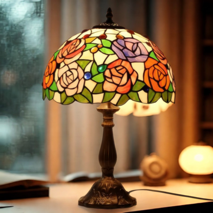 Tiffany Style Floral Stained Glass Table Lamp – Vintage Retro Decorative Lighting