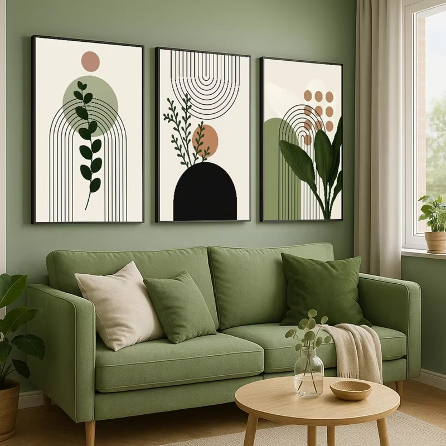 Three-Piece Botanical Canvas Set – Earthy Green Tones to Refresh Your Home