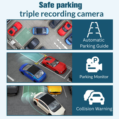 Full Coverage Dash Cam System – Triple Camera, Night Mode, Parking Monitor & WiFi