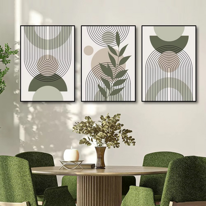 Sage Green Boho Abstract Trio – Stylish Canvas Prints for Contemporary Home Decor