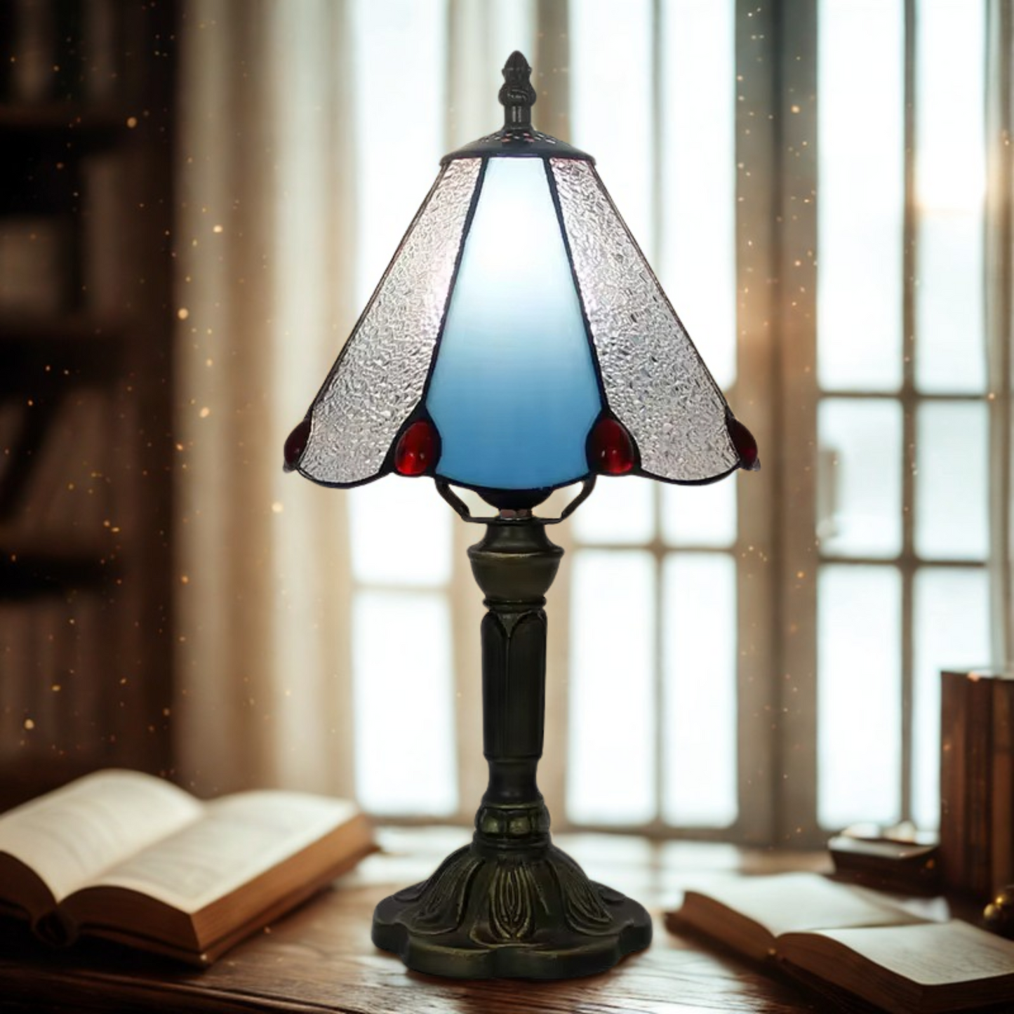 Retro Dragonfly Tiffany Style Lamp – Colourful Stained Glass & Iron Base Accent Light