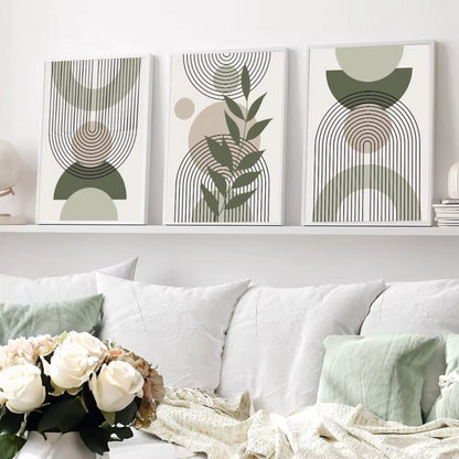Sage Green Boho Abstract Trio – Stylish Canvas Prints for Contemporary Home Decor