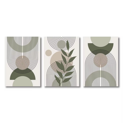 Sage Green Boho Abstract Trio – Stylish Canvas Prints for Contemporary Home Decor