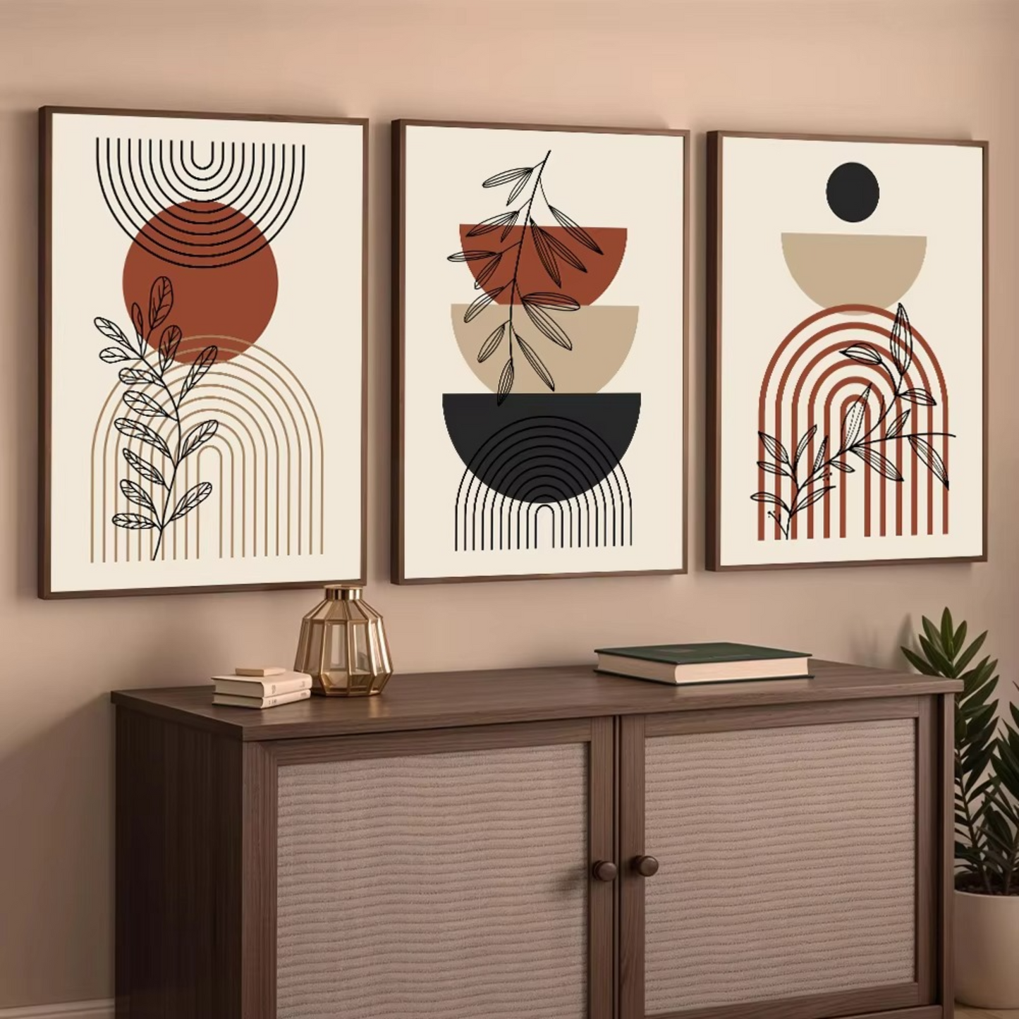 Modern Boho Wall Decor Set – Mid Century Style Canvas Prints in Warm Earth Tones