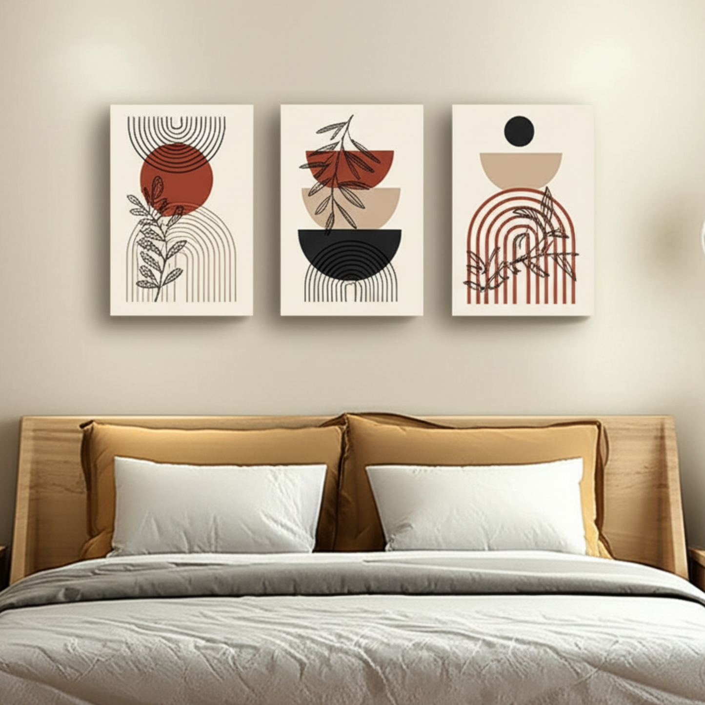 Modern Boho Wall Decor Set – Mid Century Style Canvas Prints in Warm Earth Tones