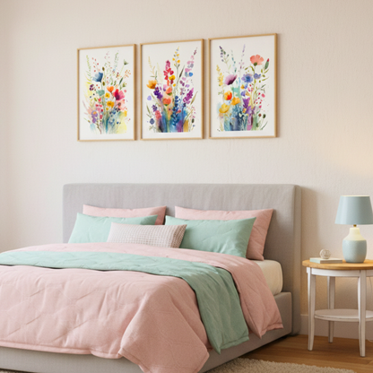 Whimsical Wildflowers Canvas Wall Art – 3-Piece Print Set