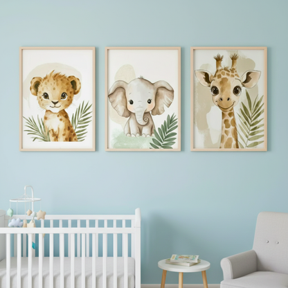 Playful Safari Friends - 3 Piece Wall Art