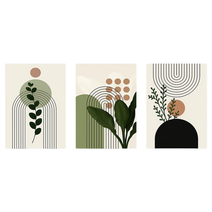 Three-Piece Botanical Canvas Set – Earthy Green Tones to Refresh Your Home
