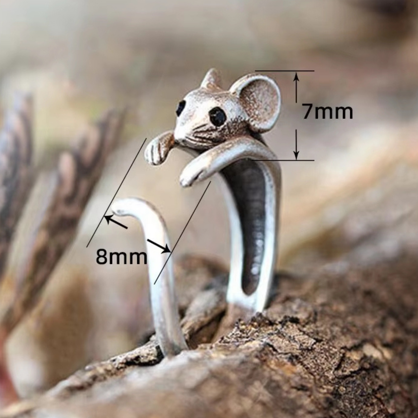 Adjustable Mouse Ring in Antique Silver or Gold