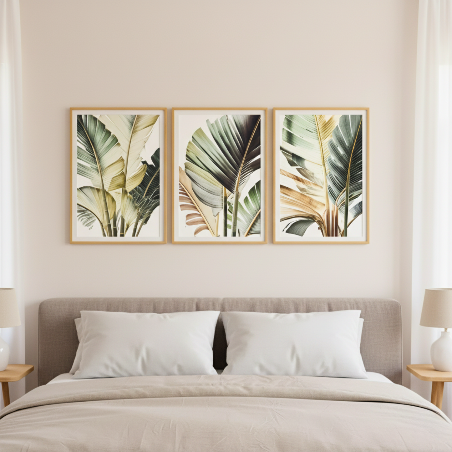 Tropical Palm Leaf Canvas Wall Art – Modern 3-Piece Botanical Print Set