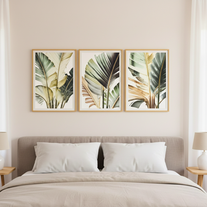 Tropical Palm Leaf Canvas Wall Art – Modern 3-Piece Botanical Print Set