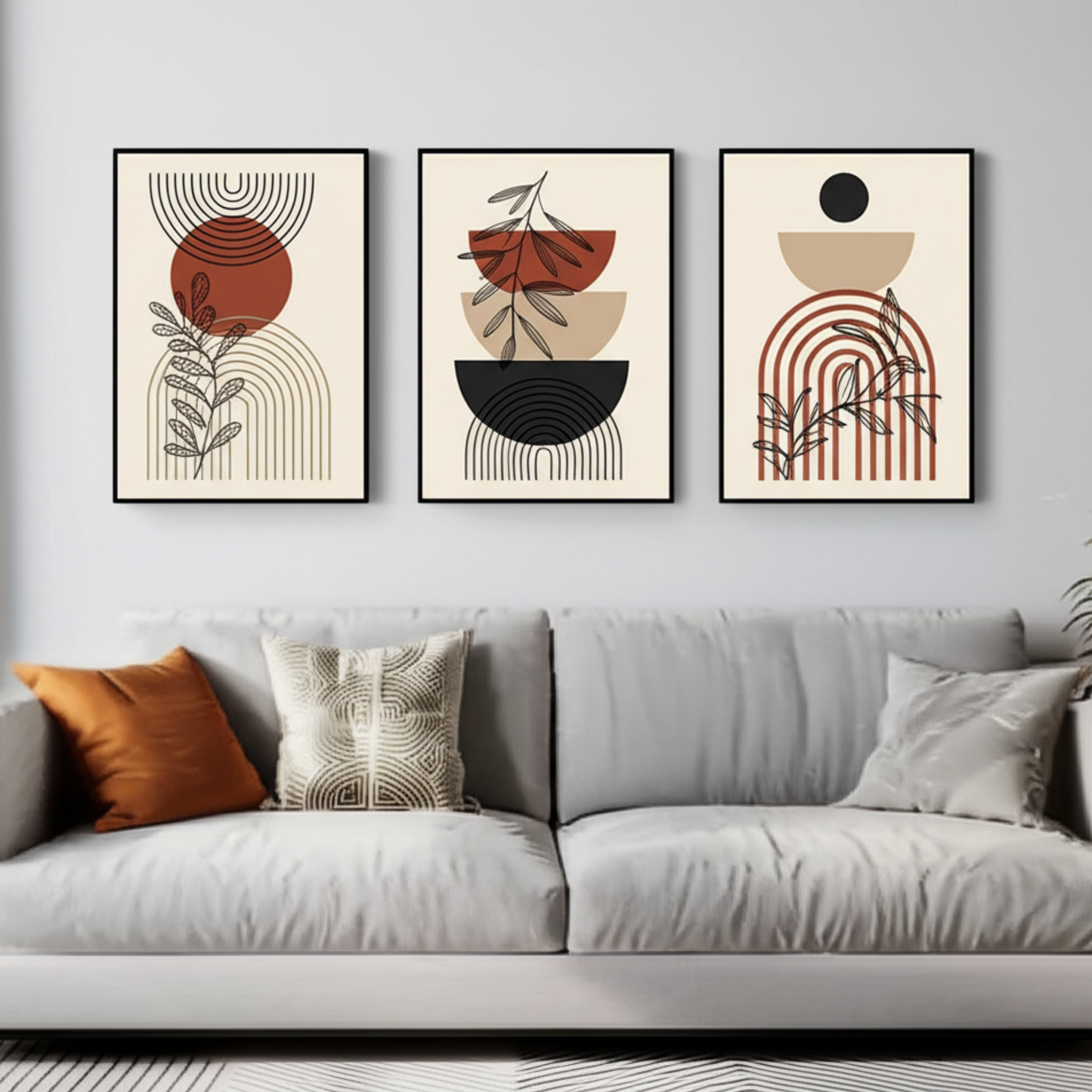 Modern Boho Wall Decor Set – Mid Century Style Canvas Prints in Warm Earth Tones