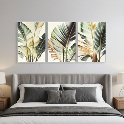 Tropical Palm Leaf Canvas Wall Art – Modern 3-Piece Botanical Print Set