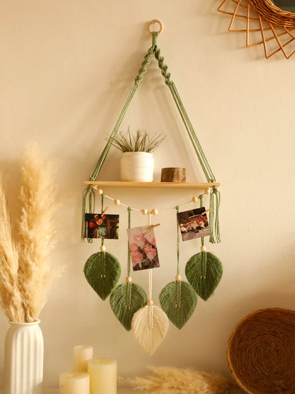 Boho Leaf Macrame Hanging Shelf
