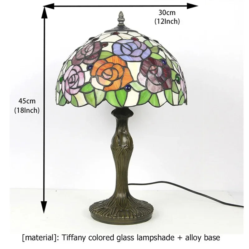 Tiffany Style Floral Stained Glass Table Lamp – Vintage Retro Decorative Lighting