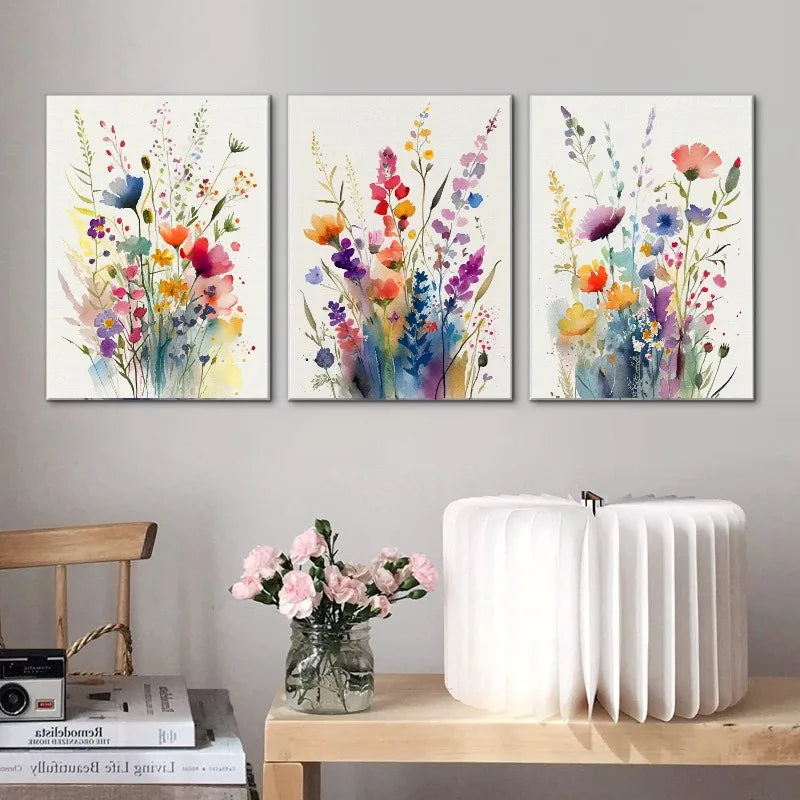 Whimsical Wildflowers Canvas Wall Art – 3-Piece Print Set