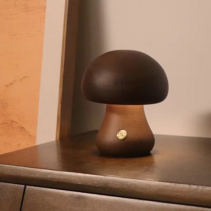 Wooden Mushroom Night Light – Soft Glow Bedside Lamp with Natural Style