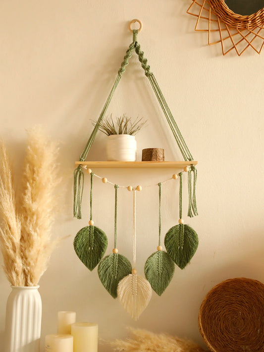 Boho Leaf Macrame Hanging Shelf