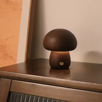 Wooden Mushroom Night Light – Soft Glow Bedside Lamp with Natural Style