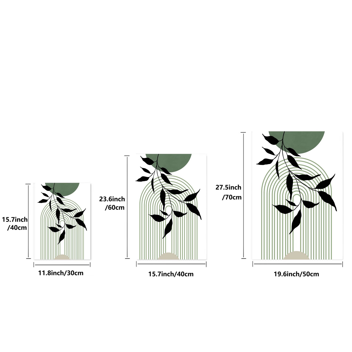 Abstract Leaf & Line Wall Art Trio – Sage Green Modern Boho Prints - 3 Canvas Set