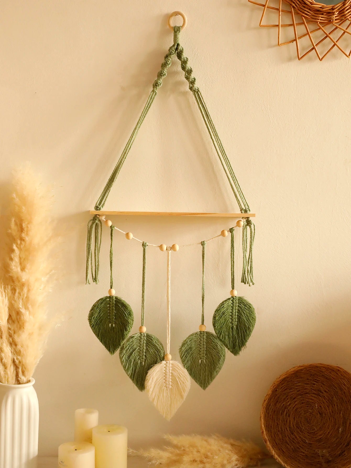 Boho Leaf Macrame Hanging Shelf