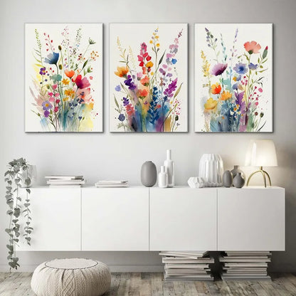 Whimsical Wildflowers Canvas Wall Art – 3-Piece Print Set