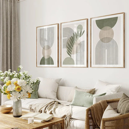 Sage Green Botanical Wall Art Set – 3 Minimalist Canvas Prints for a Calming, Nordic Vibe