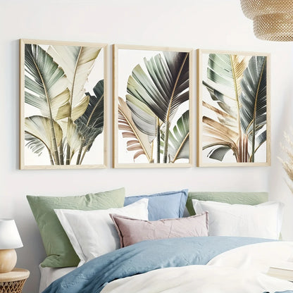Tropical Palm Leaf Canvas Wall Art – Modern 3-Piece Botanical Print Set