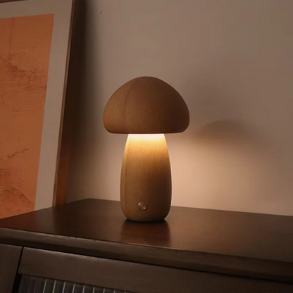 Wooden Mushroom Night Light – Soft Glow Bedside Lamp with Natural Style