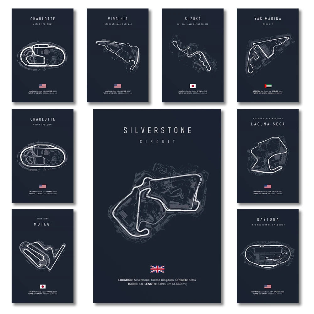 F1 International Track Circuit - Black Single Piece Wall Art
