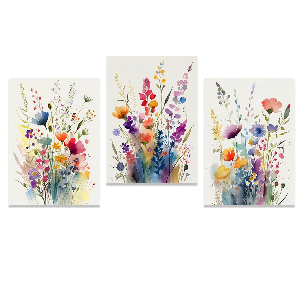 Whimsical Wildflowers Canvas Wall Art – 3-Piece Print Set