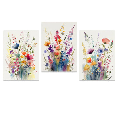 Whimsical Wildflowers Canvas Wall Art – 3-Piece Print Set