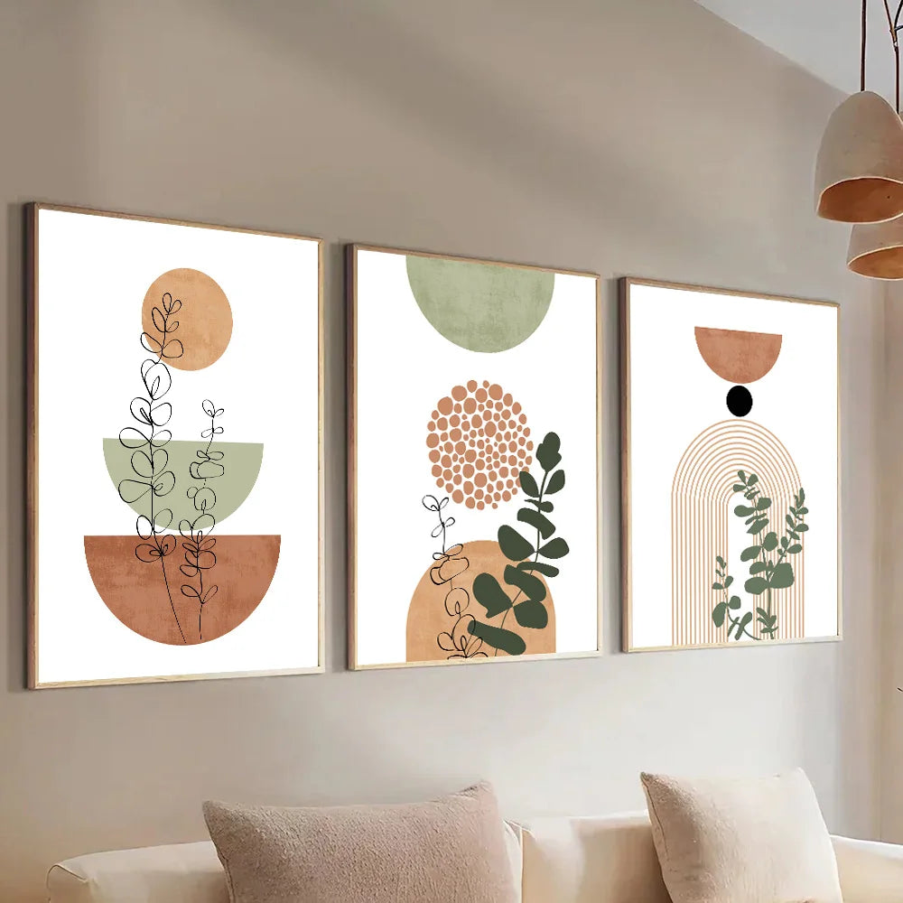 Boho Abstract Wall Art Canvas - 3 Piece Set