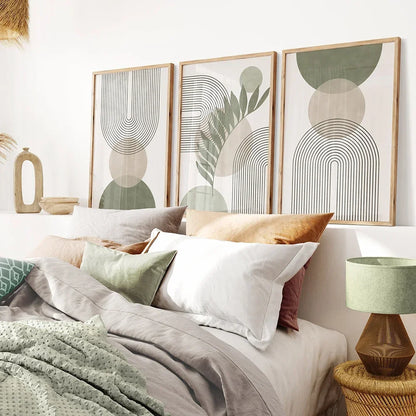 Sage Green Botanical Wall Art Set – 3 Minimalist Canvas Prints for a Calming, Nordic Vibe