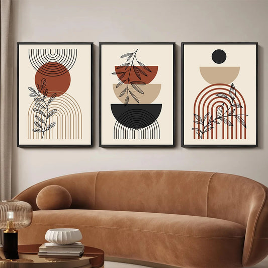 Modern Boho Wall Decor Set – Mid Century Style Canvas Prints in Warm Earth Tones