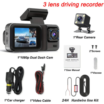 Full Coverage Dash Cam System – Triple Camera, Night Mode, Parking Monitor & WiFi