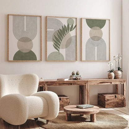 Sage Green Botanical Wall Art Set – 3 Minimalist Canvas Prints for a Calming, Nordic Vibe