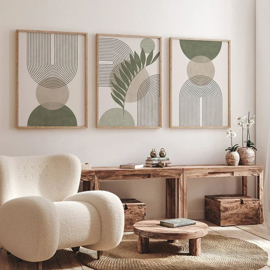 Sage Green Botanical Wall Art Set – 3 Minimalist Canvas Prints for a Calming, Nordic Vibe