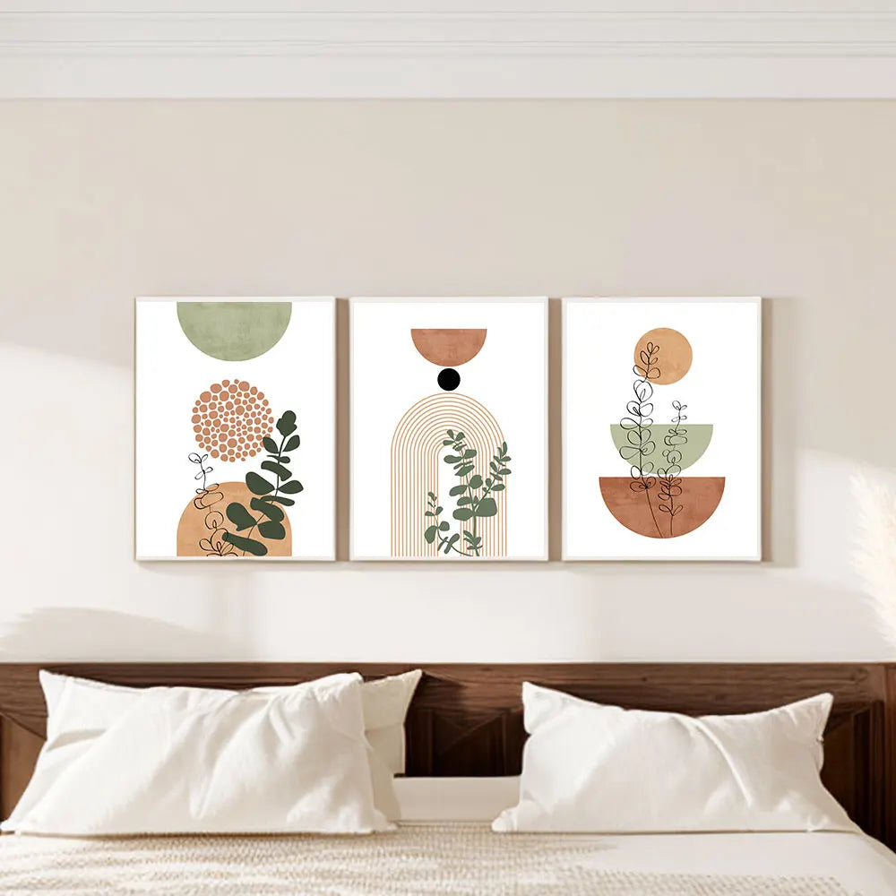 Boho Abstract Wall Art Canvas - 3 Piece Set