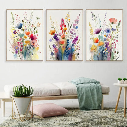 Whimsical Wildflowers Canvas Wall Art – 3-Piece Print Set