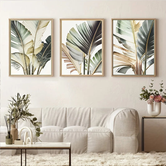 Tropical Palm Leaf Canvas Wall Art – Modern 3-Piece Botanical Print Set