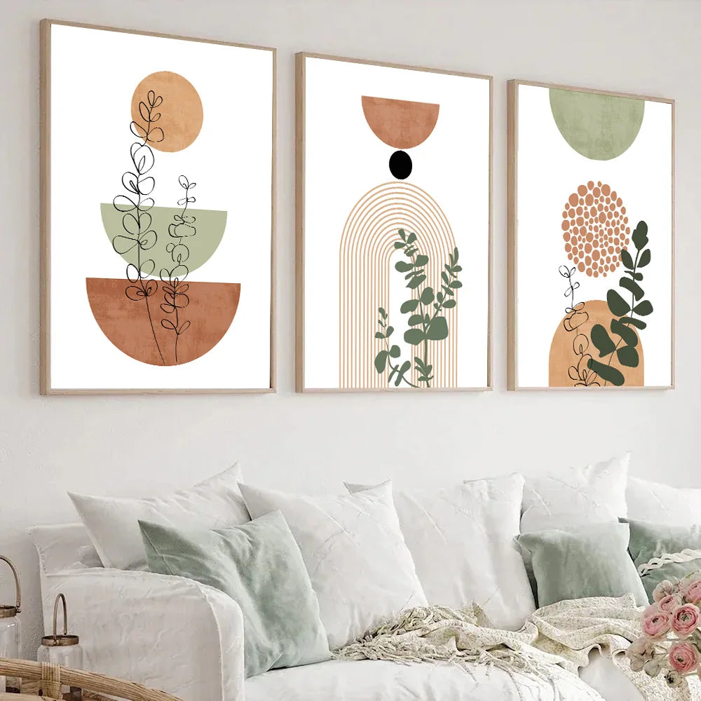 Boho Abstract Wall Art Canvas - 3 Piece Set