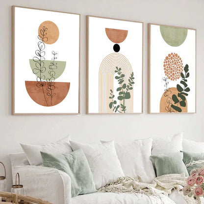 Boho Abstract Wall Art Canvas - 3 Piece Set