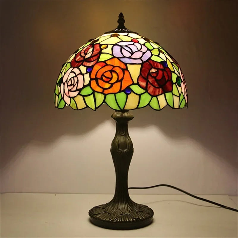 Tiffany Style Floral Stained Glass Table Lamp – Vintage Retro Decorative Lighting