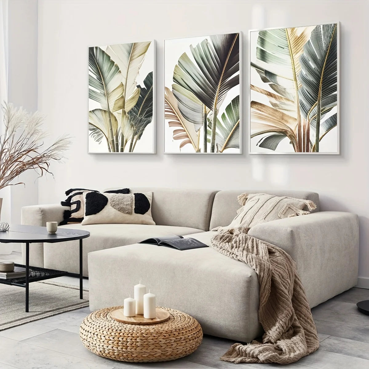 Tropical Palm Leaf Canvas Wall Art – Modern 3-Piece Botanical Print Set