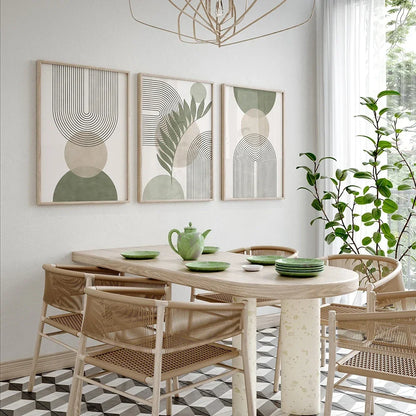 Sage Green Botanical Wall Art Set – 3 Minimalist Canvas Prints for a Calming, Nordic Vibe